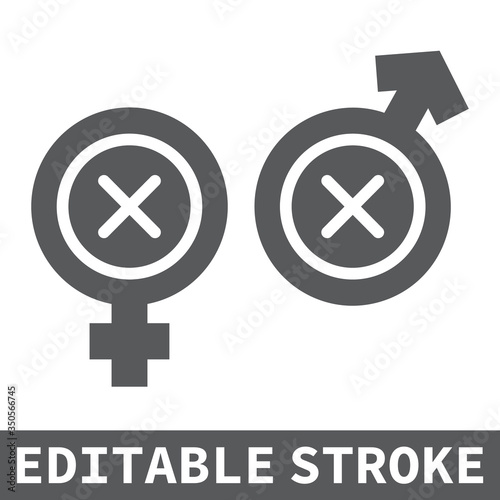 Biphobia glyph icon, lgbt and pride, discrimination sign vector graphics, editable stroke solid icon, eps 10.