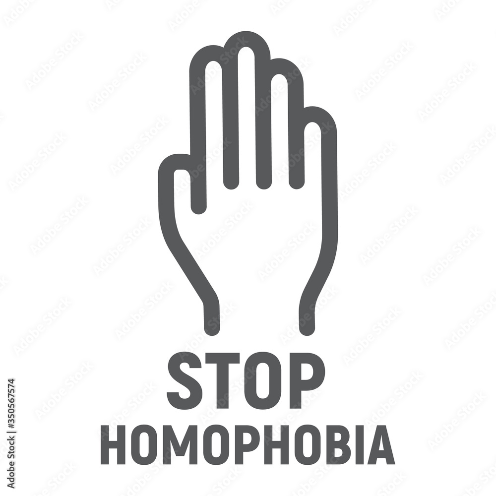 Stop homophobia line icon, lgbt and culture, hand stop sign vector graphics, a linear icon on a white background. Stop homophobia line icon, lgbt and culture, hand stop sign vector graphics, a linear icon on a white background.