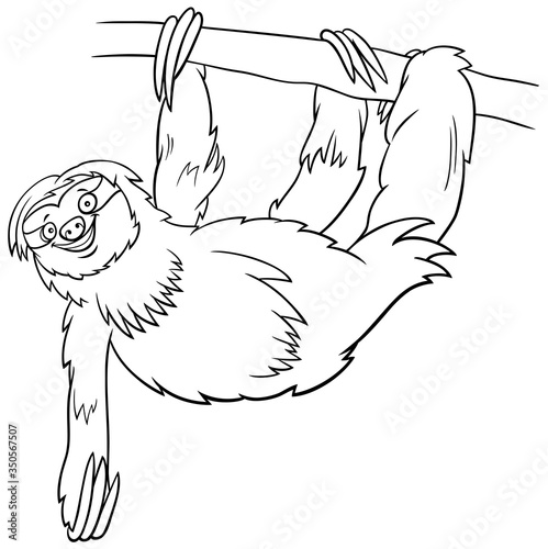 sloth cartoon animal character coloring book page