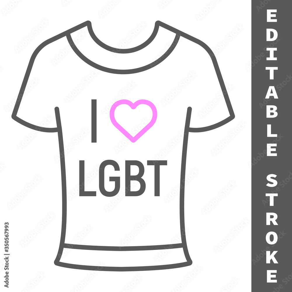Lgbt t-shirt color line icon, lgbt and heart, lgbt print sign vector graphics, editable stroke linear icon, eps 10. Lgbt t-shirt color line icon, lgbt and heart, lgbt print sign vector graphics, editable stroke linear icon, eps 10.