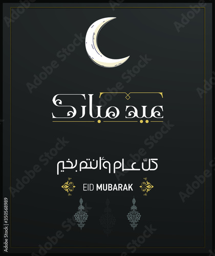 Eid Mubarak greeting card in different Arabic Calligraphy ,
translation: " happy Eid and every year and you are fine"
vector