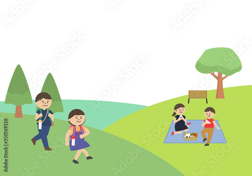 遠足　子供たち　イラスト