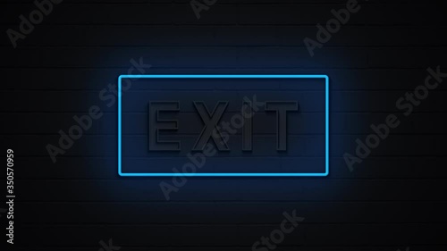 Exit neon sign on the brick background