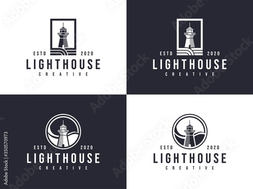 lighthouse hipster building harbour logo stock ilustration, lighthouse emblem set vector