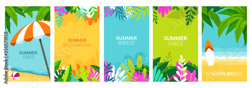 Vector set of social media stories design templates, backgrounds with copy space for text - summer landscape