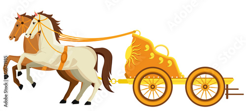 Obraz na plátne Golden Chariot and 2 Horse Vector illustration, editable source file, artwork fo