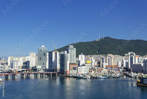 cityscape of Busan with sea and mountain view © anney_lier