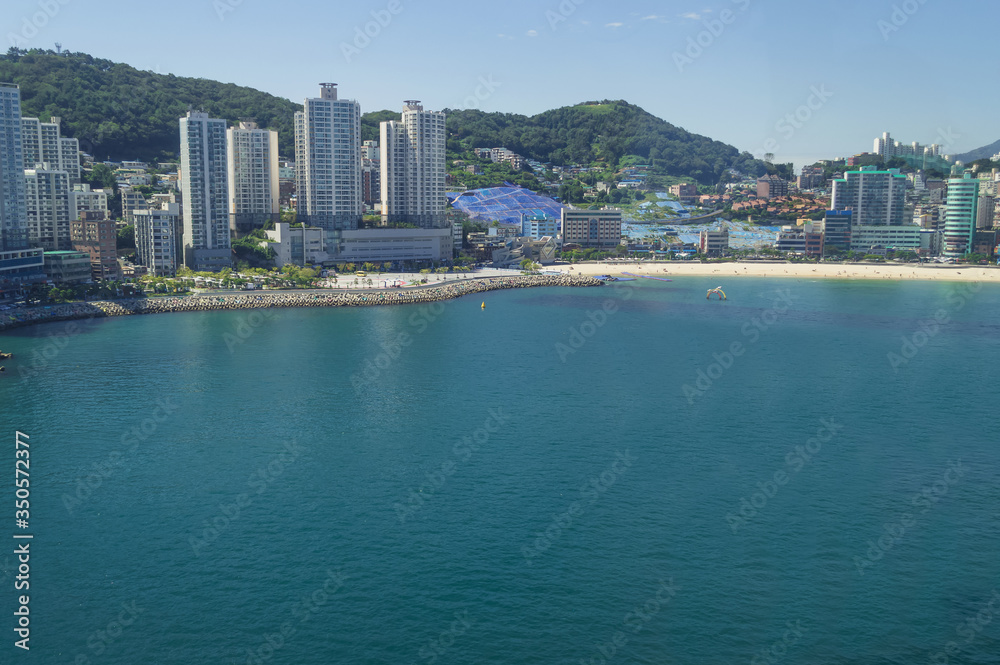 view of Busan cityscape from above on sunny day