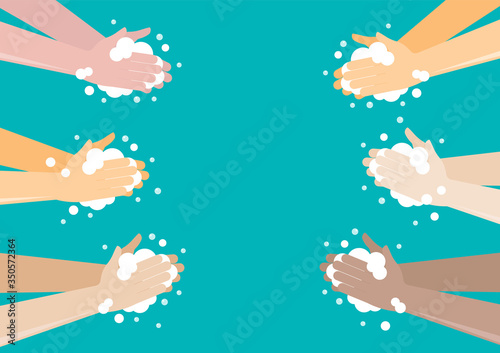 Peoples washing hands with soap