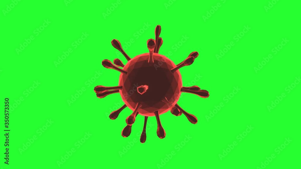 COVID-19 Coronavirus Cell Low Poly Red rotating. Seamless looping. Green Screen.4K UHD. 3d rendering. 