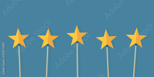 Five gold star customer service satisfaction feedback vector art - Excellent online internet business illustration experience reviews - Delivery, product quality and client report survey