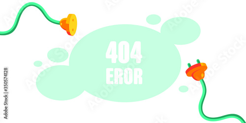 404 Page Not Found Error, a hand drawn vector doodle illustration of internet connection problem concept. Design for web page - disconnect banner for website. Concept plug and socket unplugged.