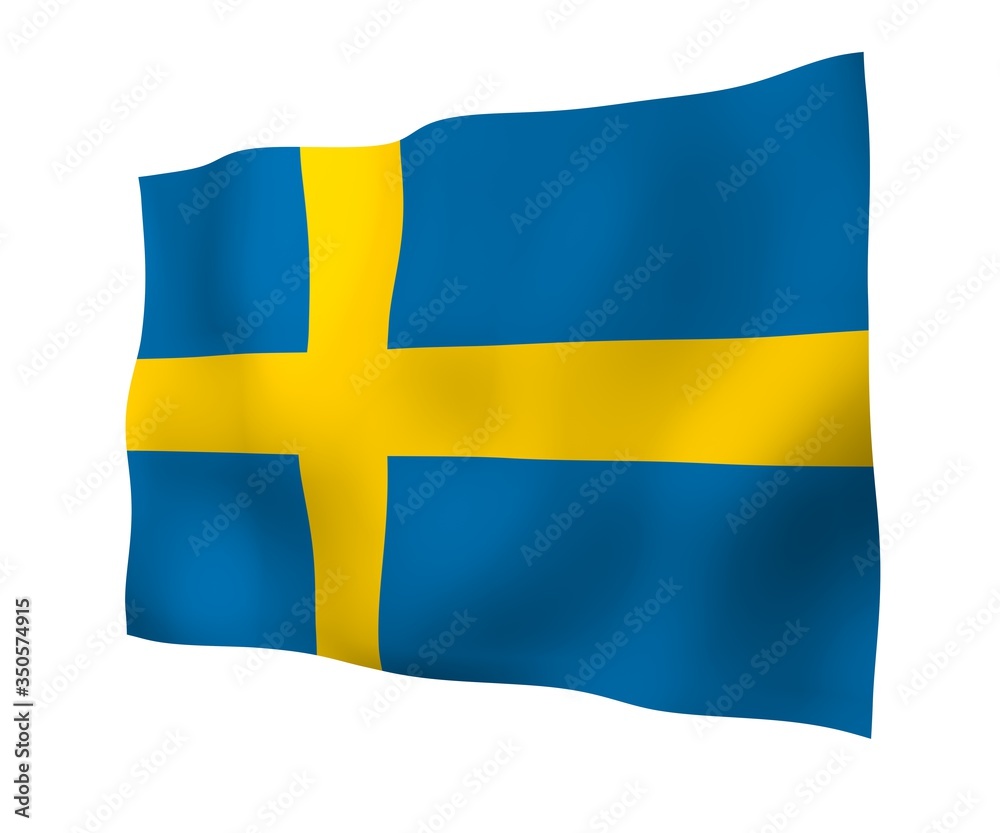 The flag of Sweden. Official state symbol of the Kingdom of Sweden. A blue field with a yellow Scandinavian cross that extends to the edges of the flag. 3d illustration The flag of Sweden. Official state symbol of the Kingdom of Sweden. A blue field with a yellow Scandinavian cross that extends to the edges of the flag. 3d illustration