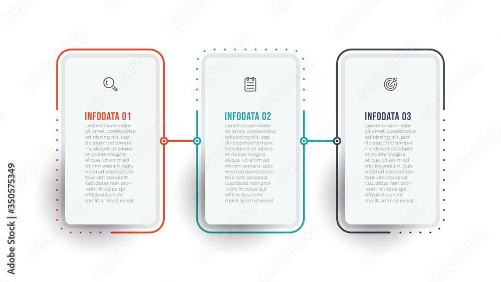 Obraz premium Business infographic template. Timeline design with square and icons. Vector with 3 options or steps.