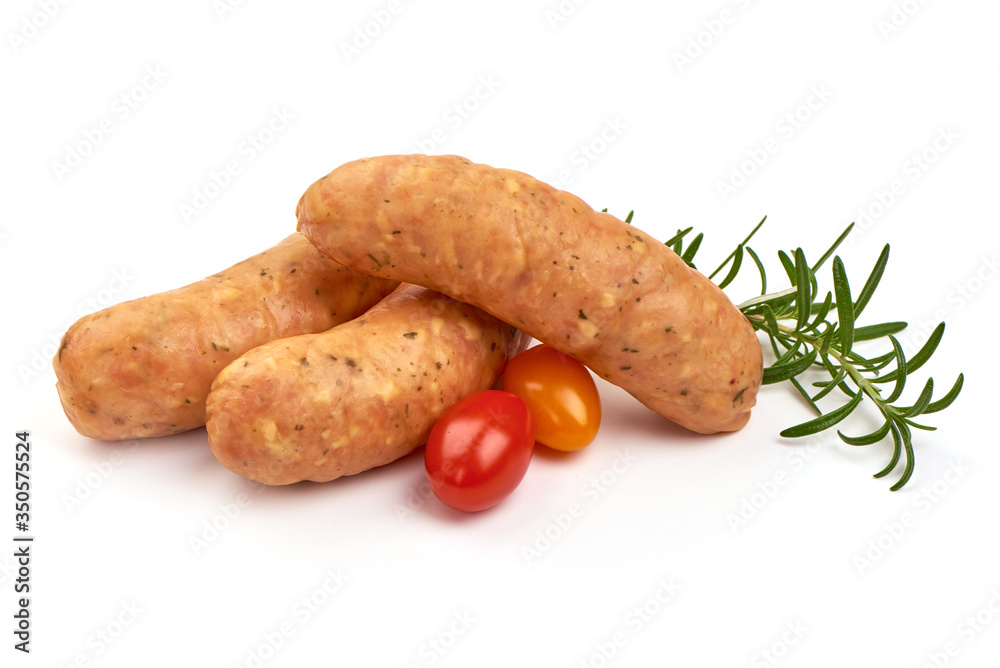 Dried pork sausages, isolated on white background Dried pork sausages, isolated on white background
