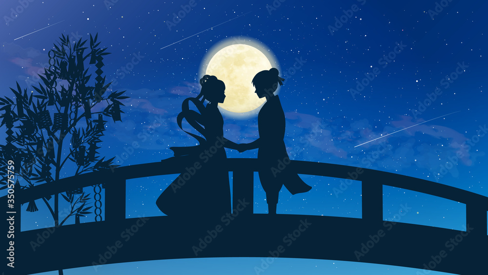七夕 織姫と彦星の再会 風景イラスト Stock Vector Adobe Stock