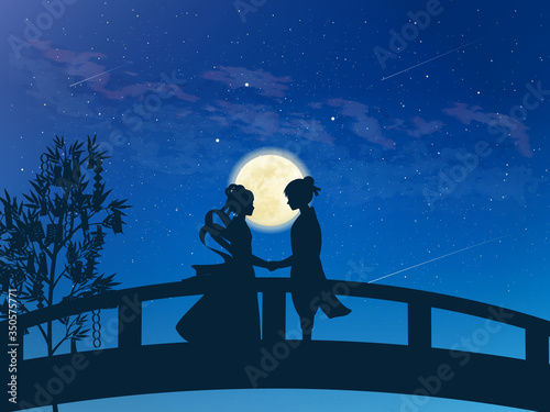七夕 織姫と彦星の再会 風景イラスト