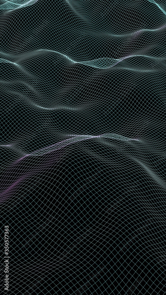 Abstract landscape background. Cyberspace green grid. hi tech network. 3D illustration Abstract landscape background. Cyberspace green grid. hi tech network. 3D illustration