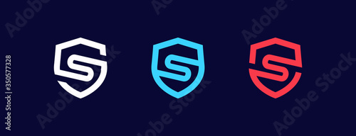 abstract s shield logo set . letter s in the shield with clean outline or monoline style . vector illustration eps10