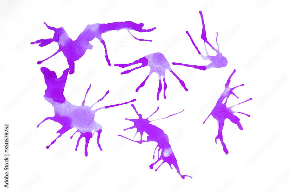 Fototapeta premium Free pattern of watercolor in various views, violet color on white background