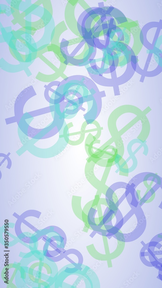 Multicolored translucent dollar signs on white background. 3D illustration