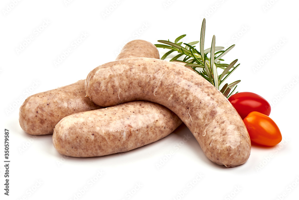Raw Bratwurst sausages, isolated on white background Raw Bratwurst sausages, isolated on white background