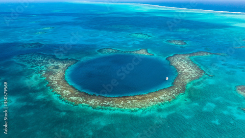 Aerial view of the Belize Blue Hole, UNESCO Heritage site