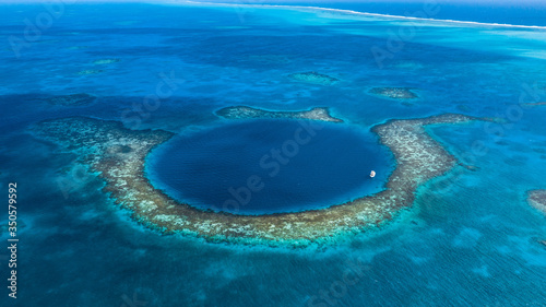 Aerial view of the Belize Blue Hole, UNESCO Heritage site