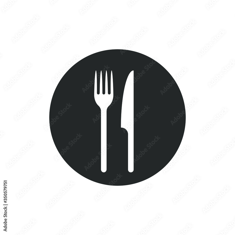 Fork and knife icon logo. Simple flat shape restaurant or cafe place sign. Kitchen and diner menu symbol. Vector illustration image. isolated on white background. Fork and knife icon logo. Simple flat shape restaurant or cafe place sign. Kitchen and diner menu symbol. Vector illustration image. isolated on white background.