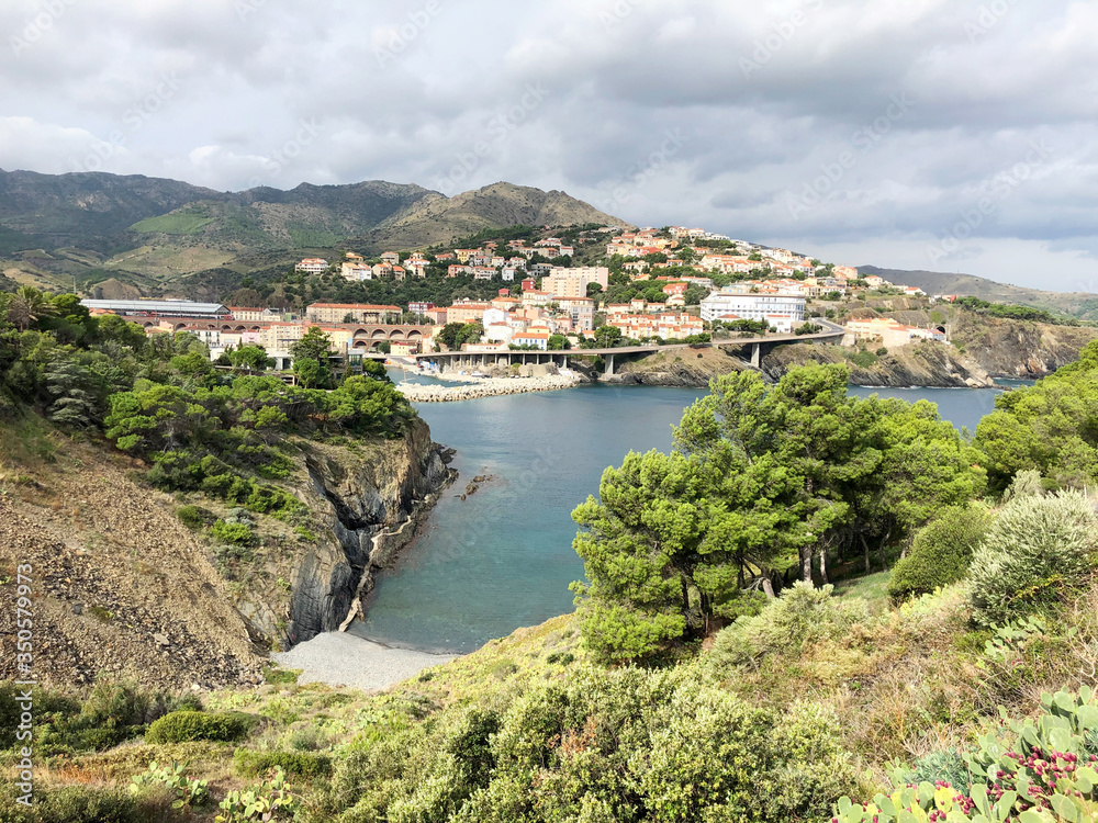 Landscape of the city and the coast in Cerbere, France