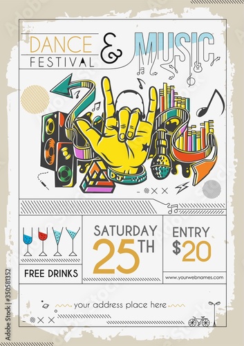 Music party brochure, flyer, magazine cover & poster template, vector illustration.