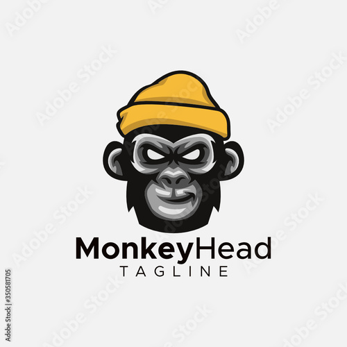 Simple minimalist monkey gorilla head logo design vector template