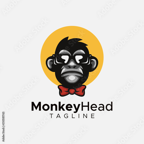 Simple minimalist monkey gorilla head logo design vector template