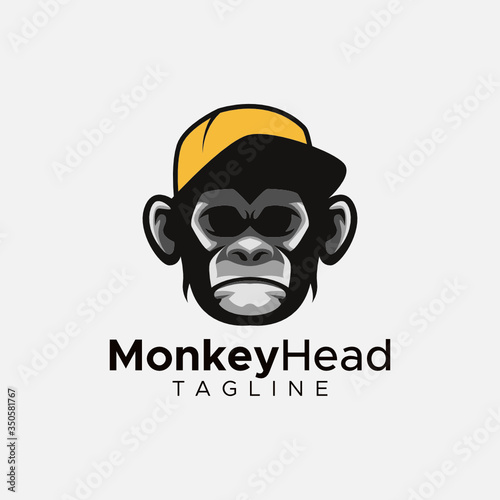 Simple minimalist monkey gorilla head logo design vector template