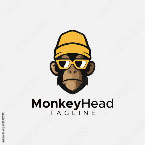Simple minimalist monkey gorilla head logo design vector template