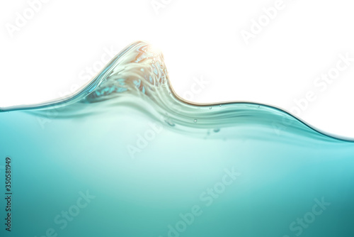 A wave of pure blue water, with small bubbles on the surface, a symbol of freshness and ecology. Copy space.