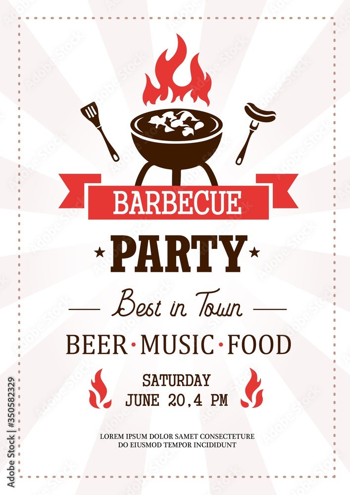 Barbeque party best in town template with text vector illustration