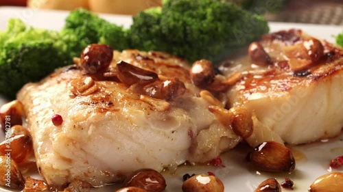 slide shot cod fish with smoke