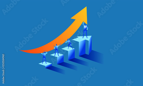 the employees raised the arrow up together climb arrow bar concept illustration about hard work teamwork sales to raise profit, increase revenue and achieve desired targets