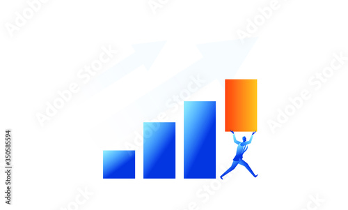 Businessman raised the bar chart concept illustration sales target marketing the businessman trying hard to increase sales and profits flat design
