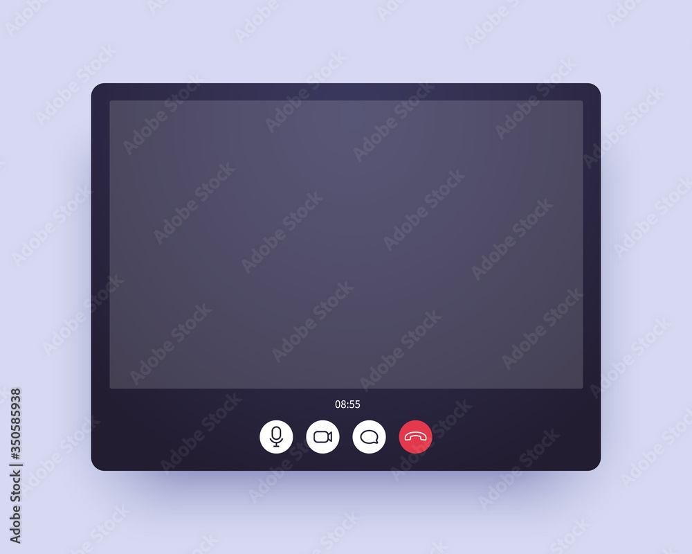 Video call screen. Web chat application ui with voice and video icon and blank place for your picture.