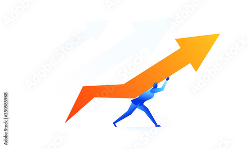 someone raised the arrow up concept illustration about hard work sales to raise profit, increase revenue and achieve desired targets