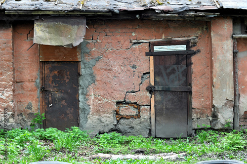 Closed Old vintage wood Door with door lock 