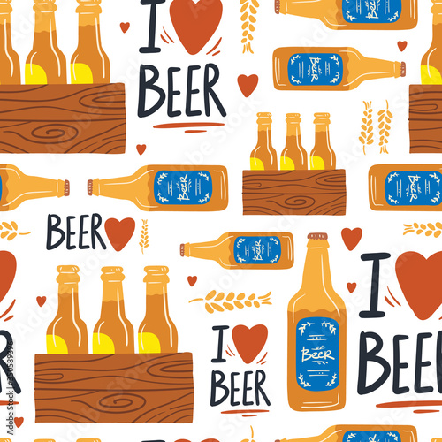 Beer fest seamless pattern illustration. Trendy style. Vector design template. Design for poster, card, invitation, placard, brochure, flyer.