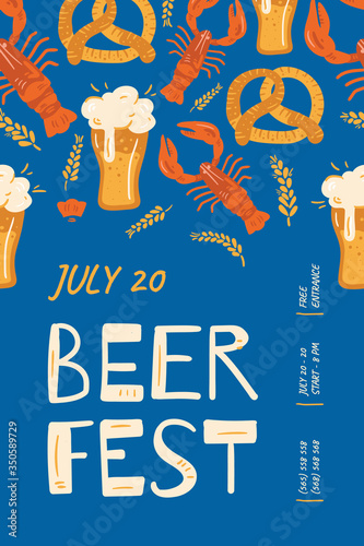 Set poster for the craft beer festival. Vector illustration in doodle style. Isolated on a white background. Party celebration in a pub.