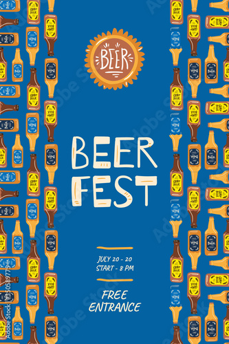 Set poster for the craft beer festival. Vector illustration in doodle style. Isolated on a white background. Party celebration in a pub.