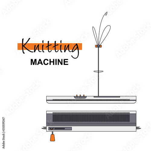 Logo of knitting machine with double system of needle bed. Flat vector illustration on isolated background