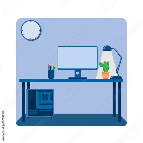 Business workplace in office interior. Vector illustration. work form home template. flat design vector illustration.