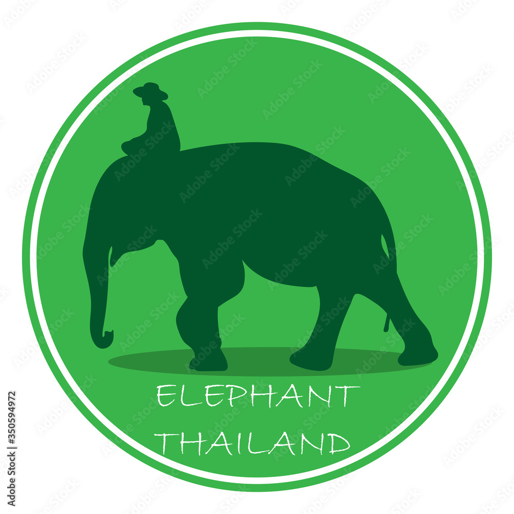 elephant with Elephant mahout Asia walking, graphics disign vector outline Illustration isolated on green circle background