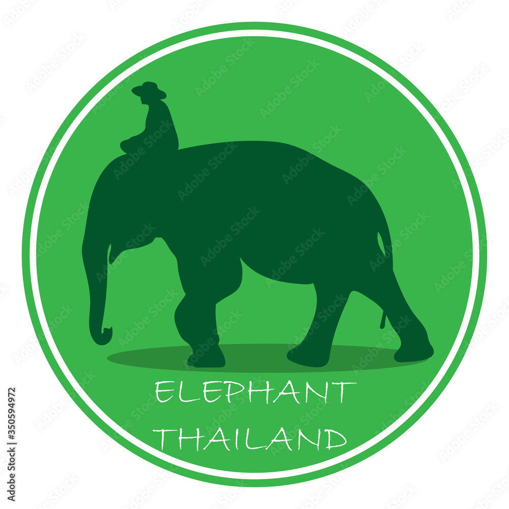 Obraz premium elephant with Elephant mahout Asia walking, graphics disign vector outline Illustration isolated on green circle background